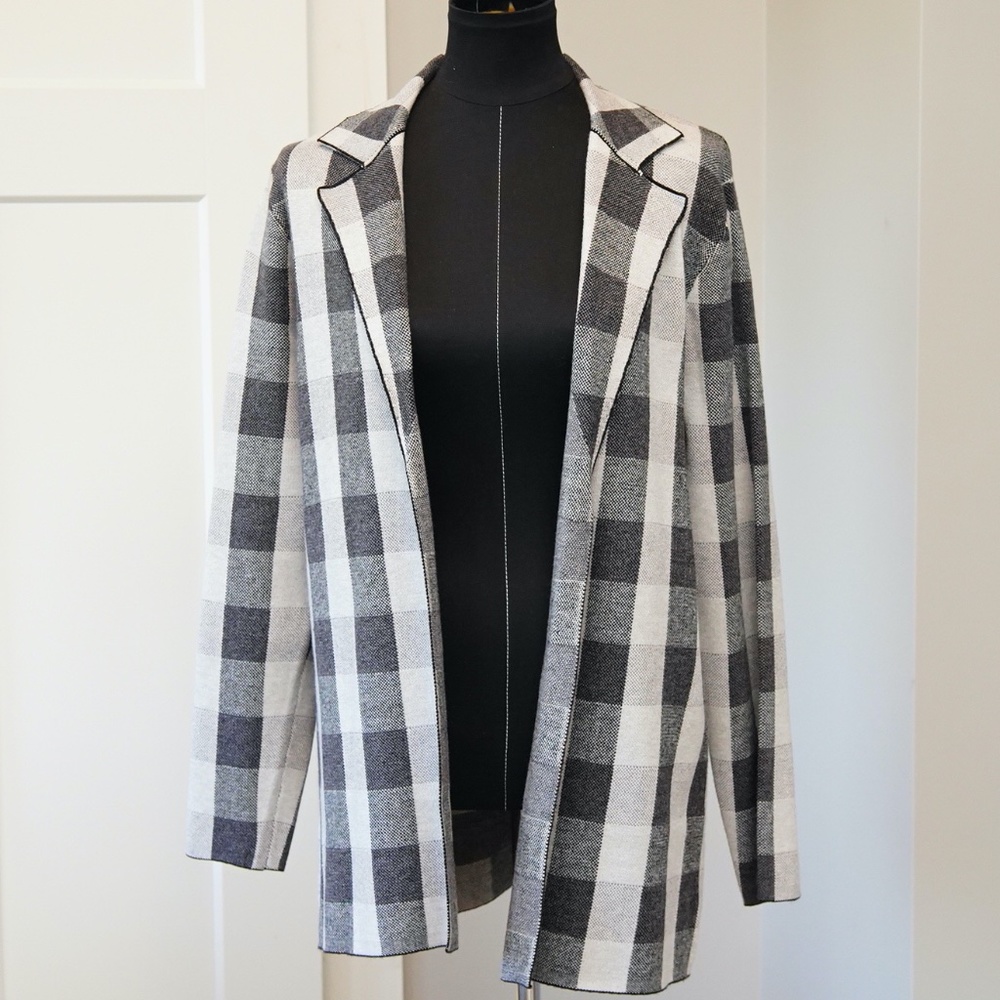 Sioni Black and White Checkered Plaid Blazer